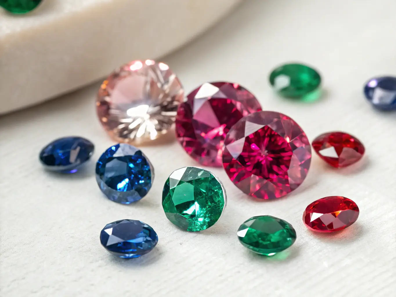 A vibrant, high-quality image of a selection of certified gemstones (sapphire, ruby, emerald) displayed elegantly on a dark velvet surface, highlighting their color and clarity.